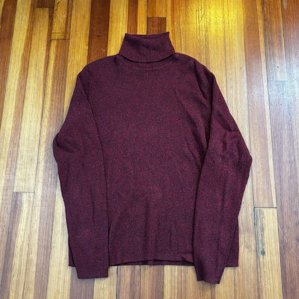 VTG Karen Scott Dark Red Ribbed 100% Cotton Turtle Neck Pullover Size LARGE